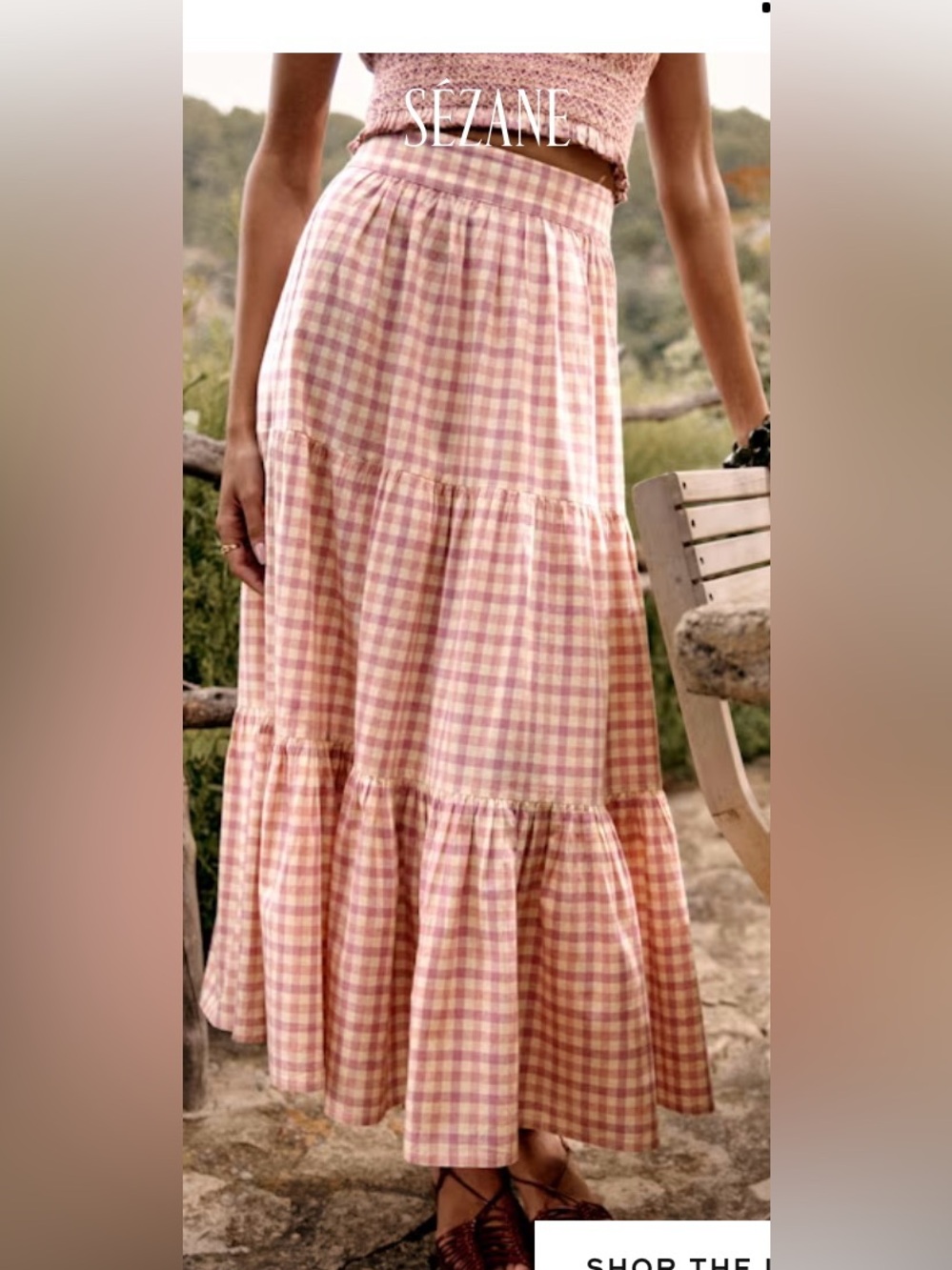 Sezane Sakura Skirt - Pink Gingham Tiered Maxi Skirt